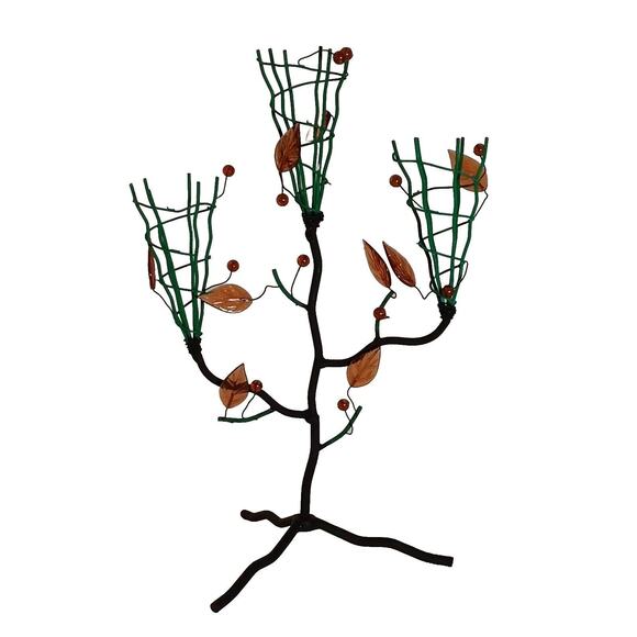 Votive Cone Cup Tree Stand Metal Branches Black Brutalist Tealight Candle Holder - Picture 1 of 12